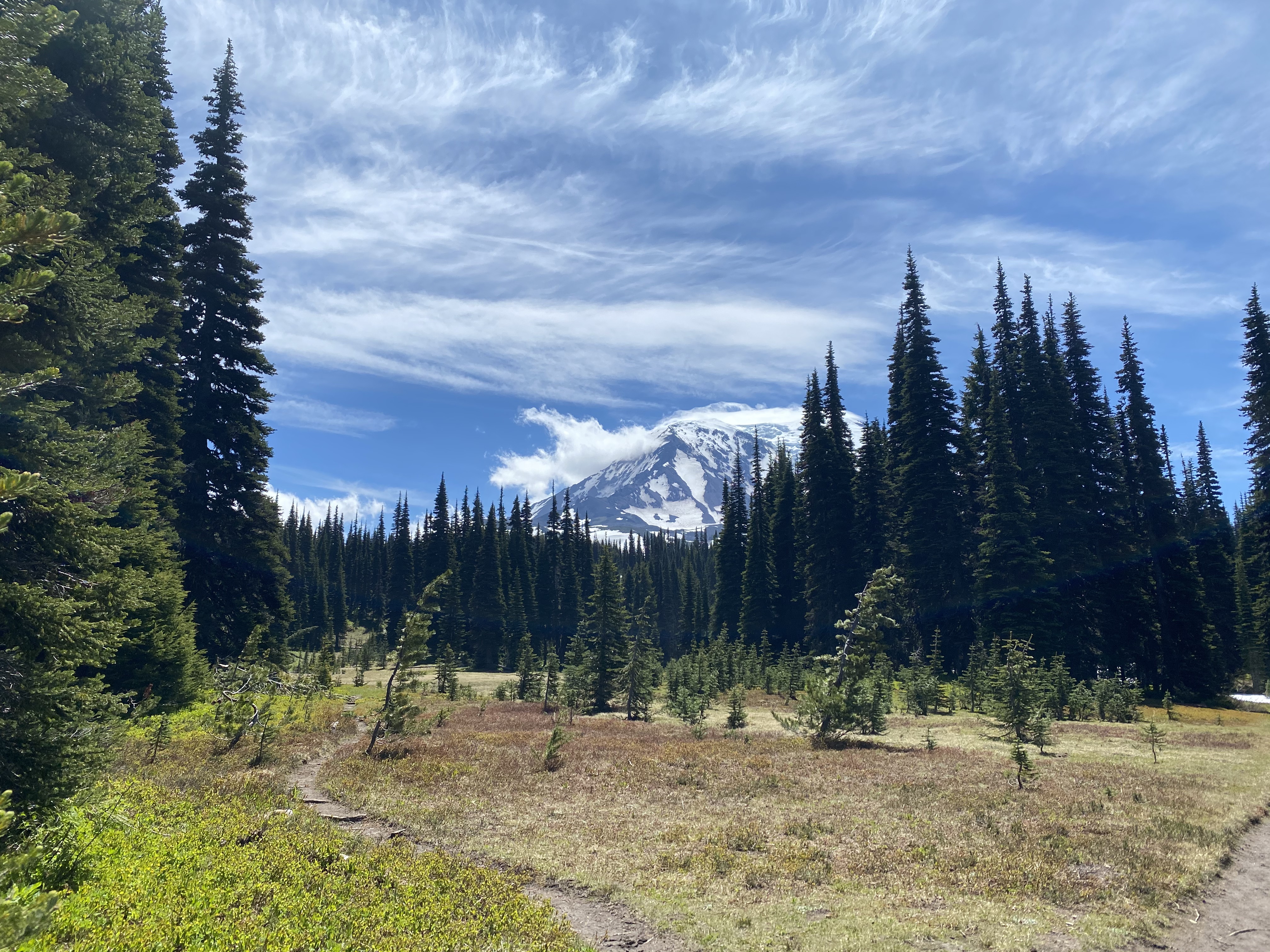 The first look at Mount Adams during the approach.