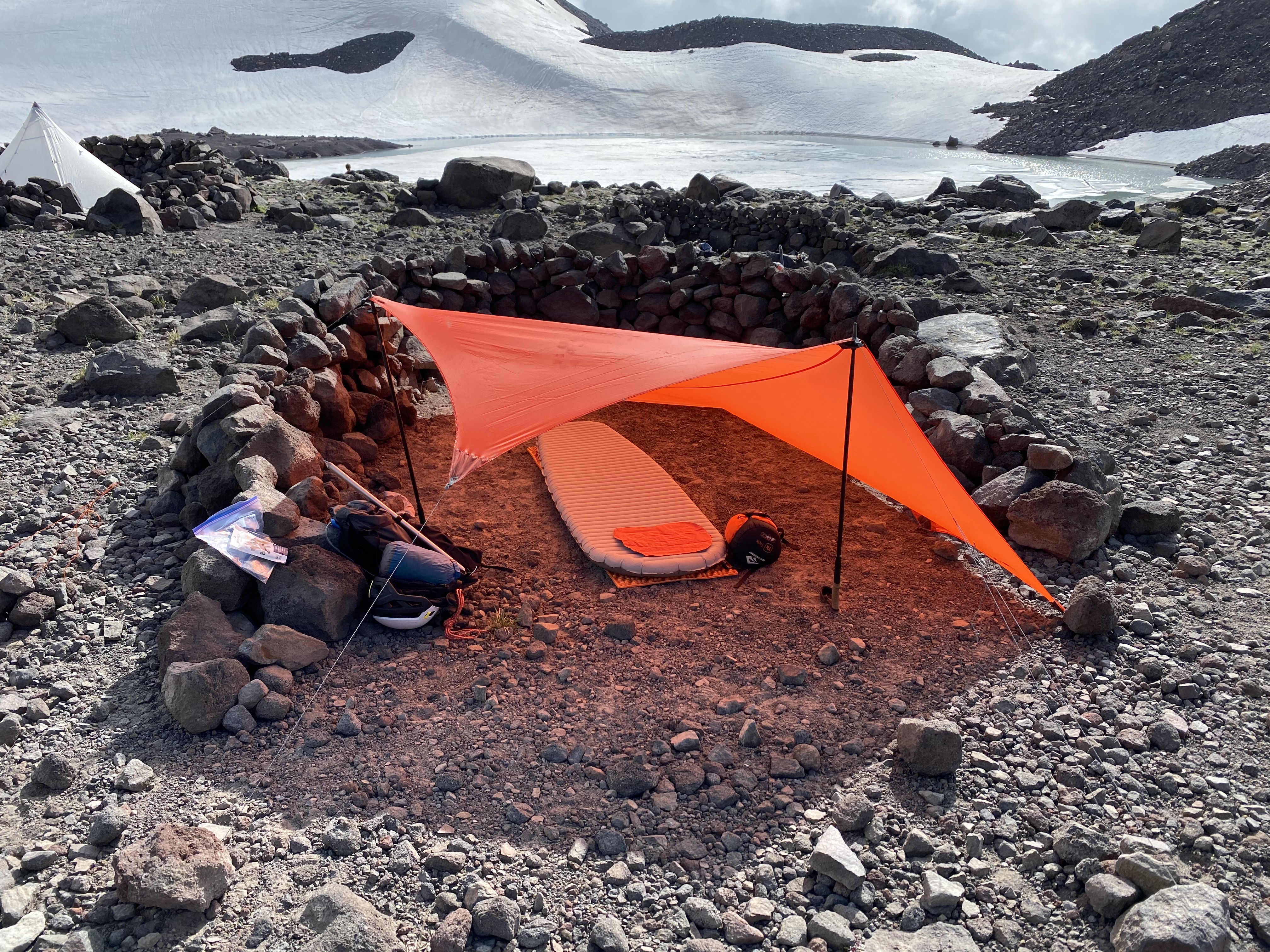 Yoshio's tarp setup at base camp.