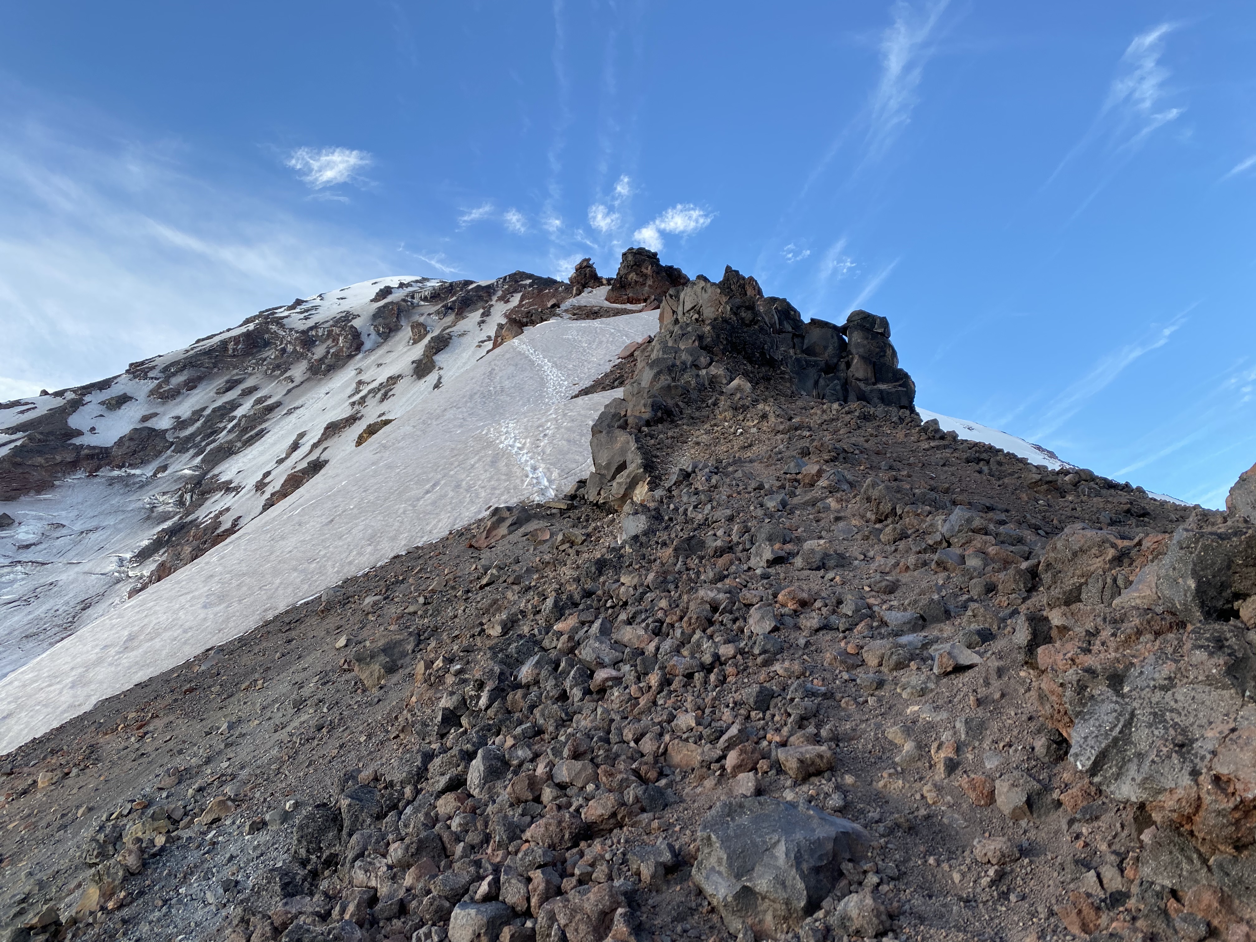 Climber tracks going up the North Ridge of Mount Adams.