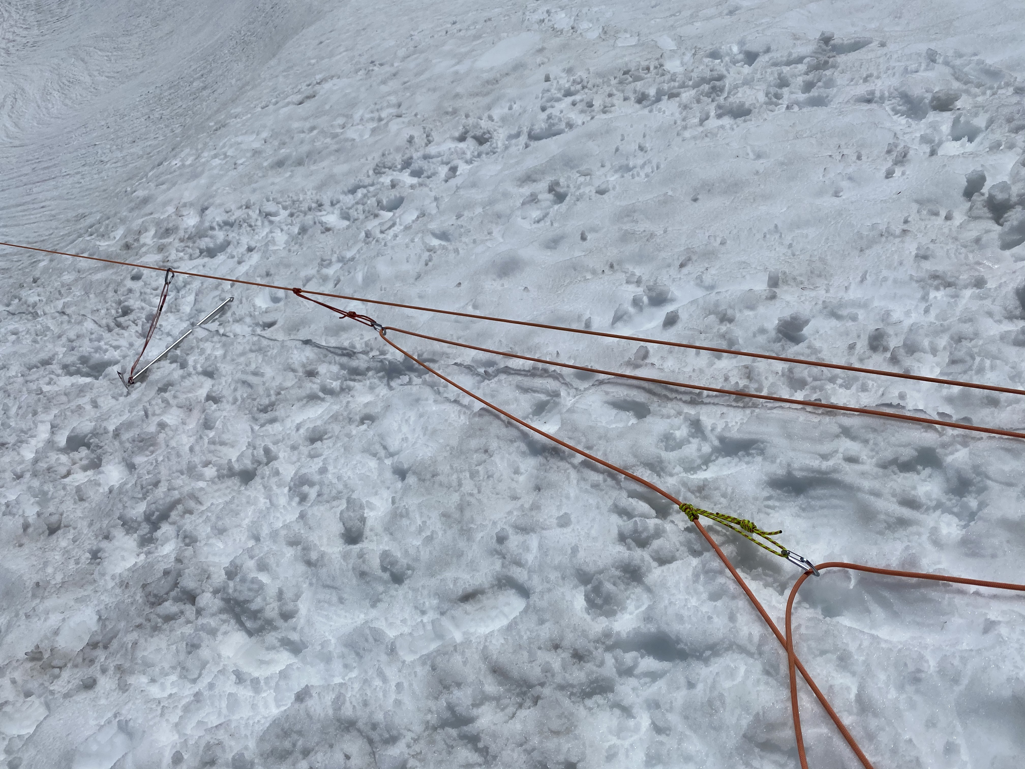7:1 haul system redirection with carabiners and prusik hitches.