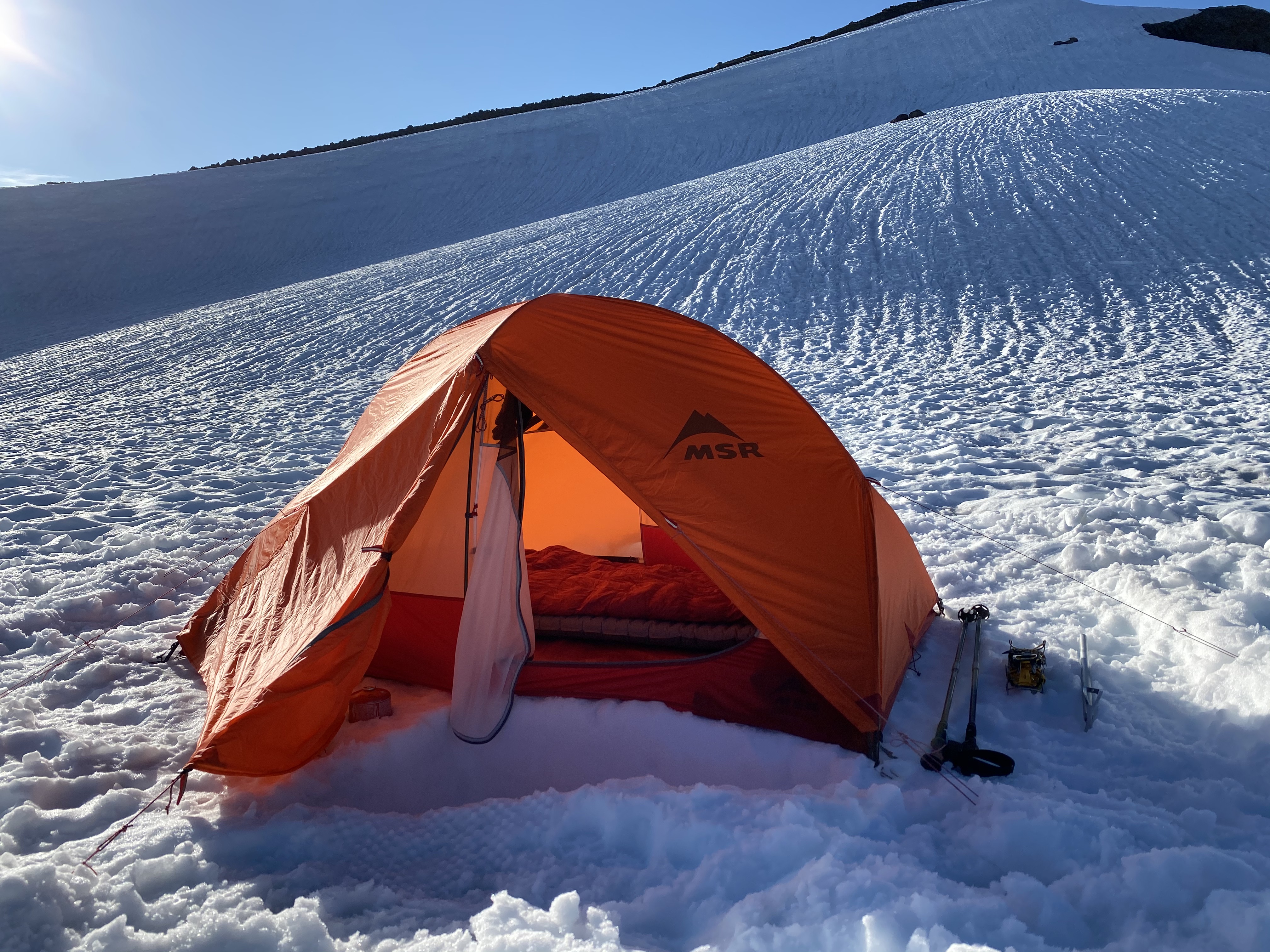 Yoshio's tent setup at Easton glacier camp.