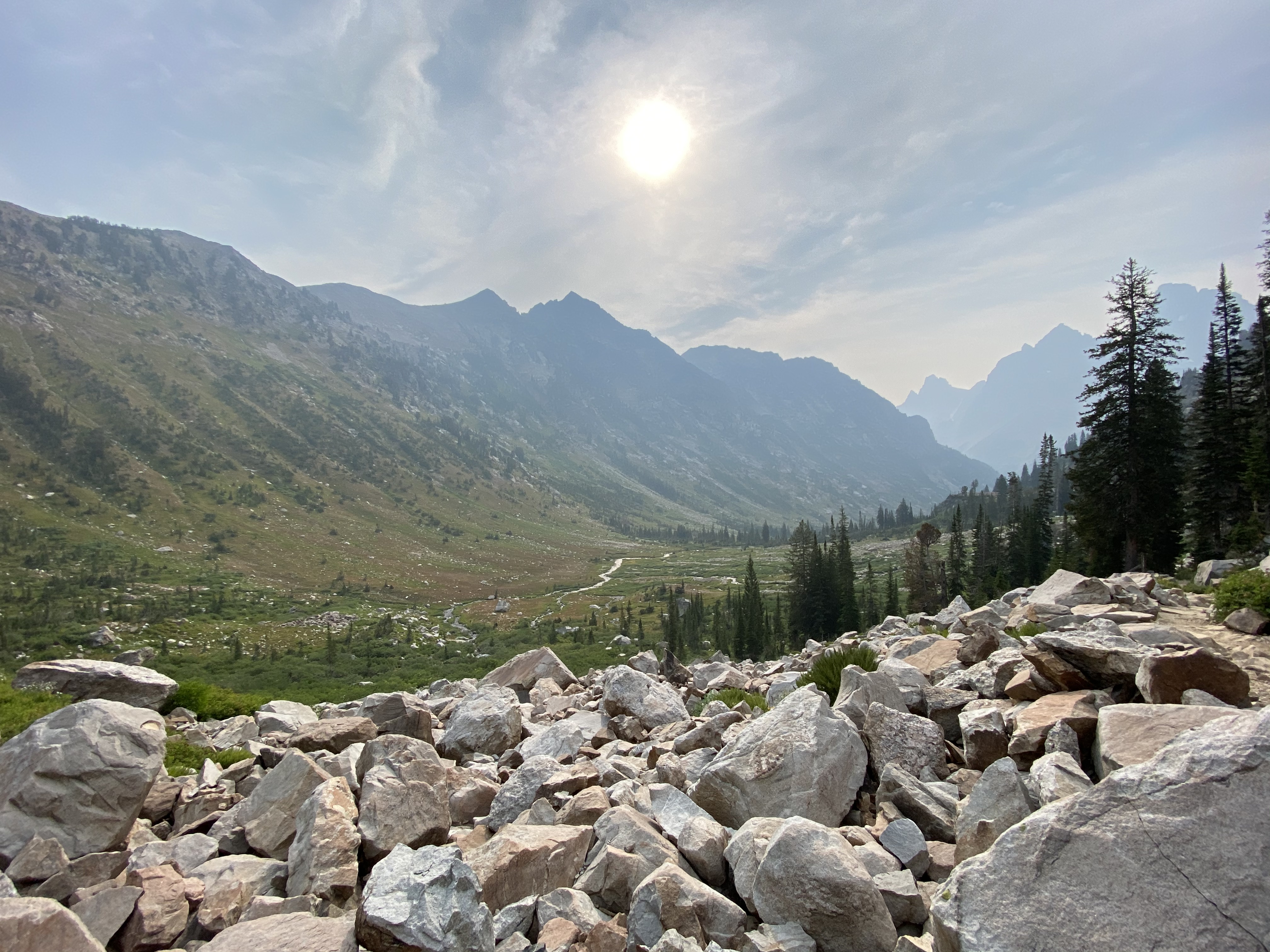 A view of the Lake Solitude Trail Valley.