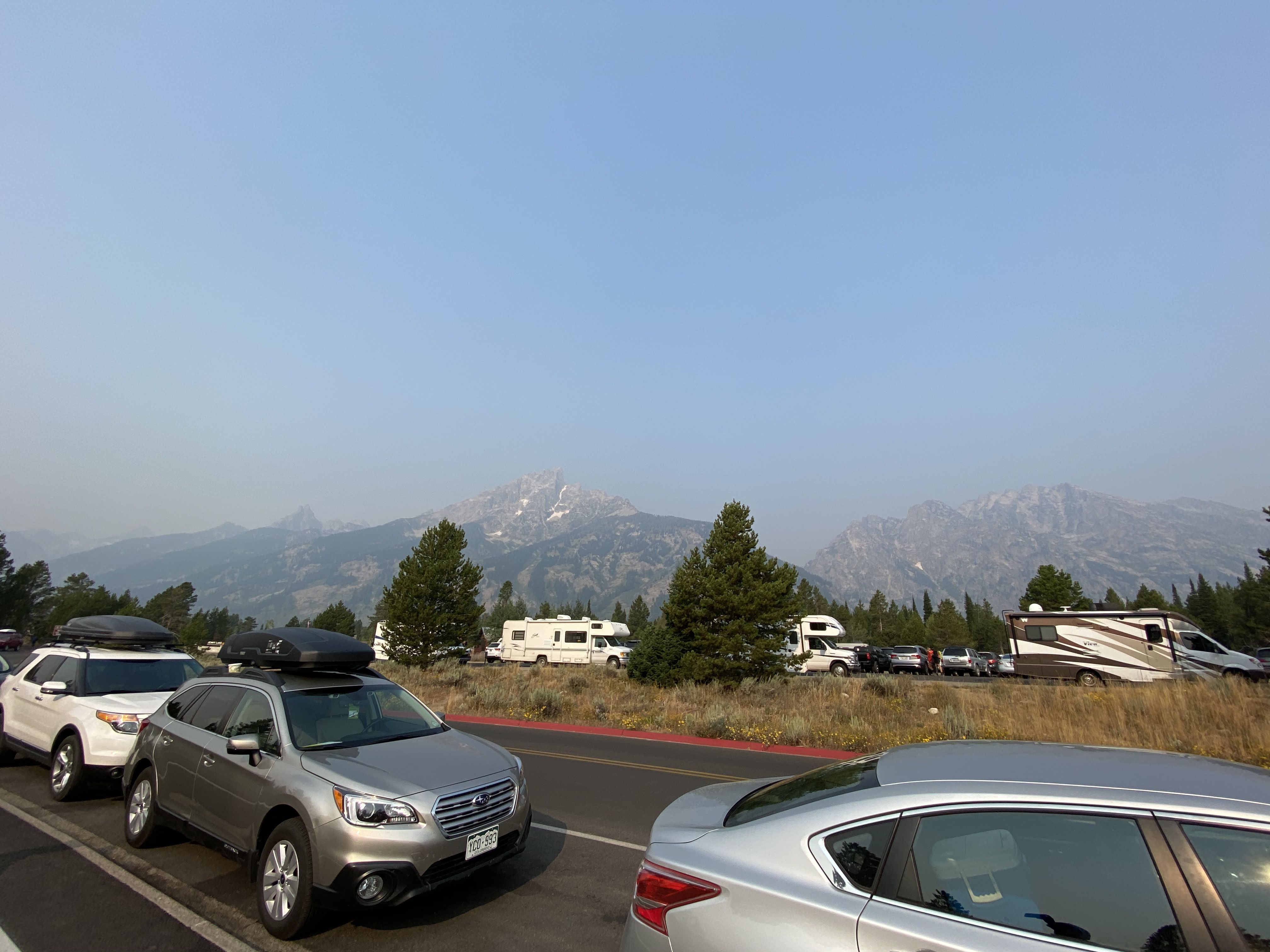 Grand Teton from the Jenny Lake Ranger Station parking lot.