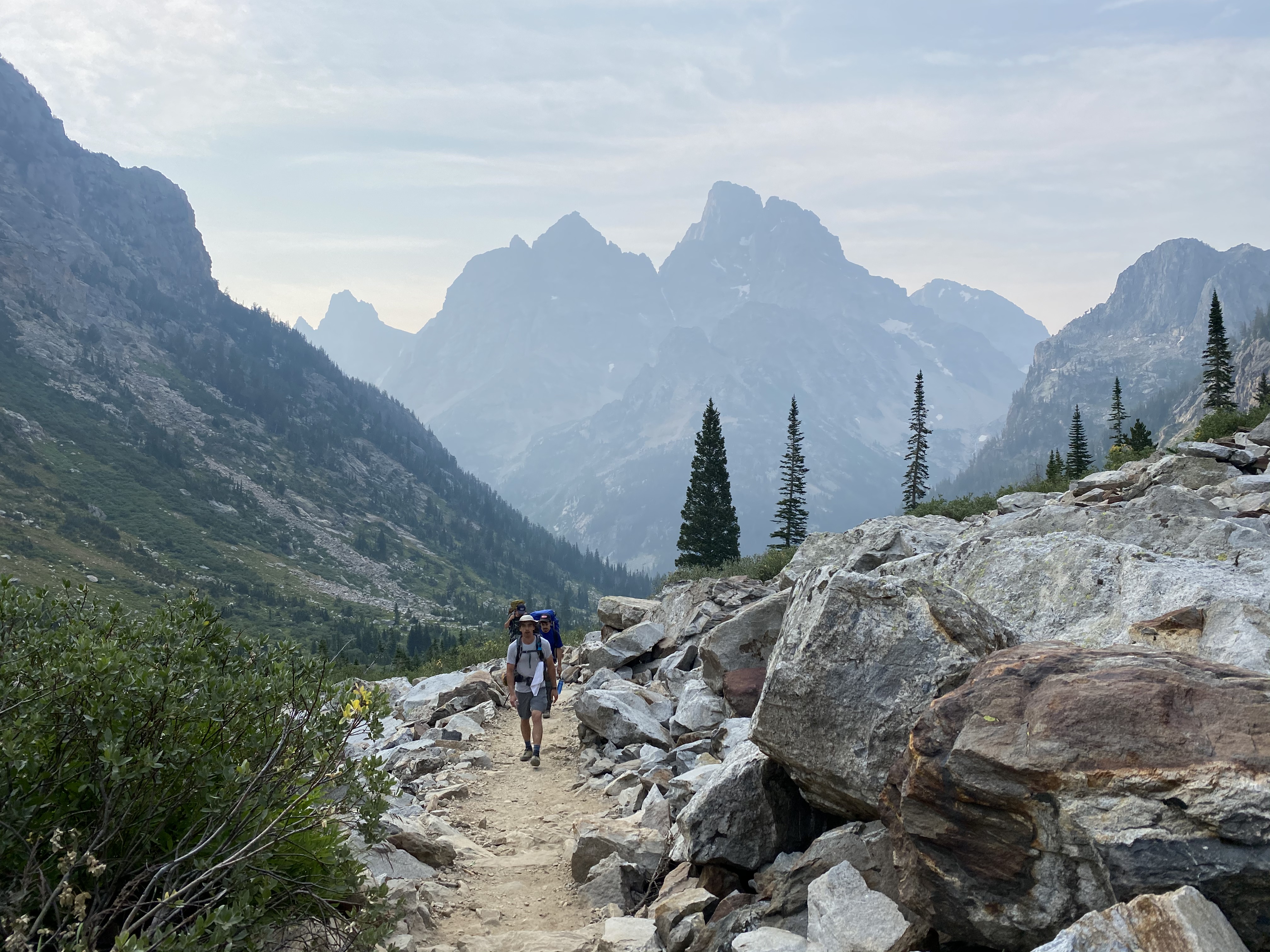 Willy, Ari and Timur hiking up the Lake Solitude Trail.