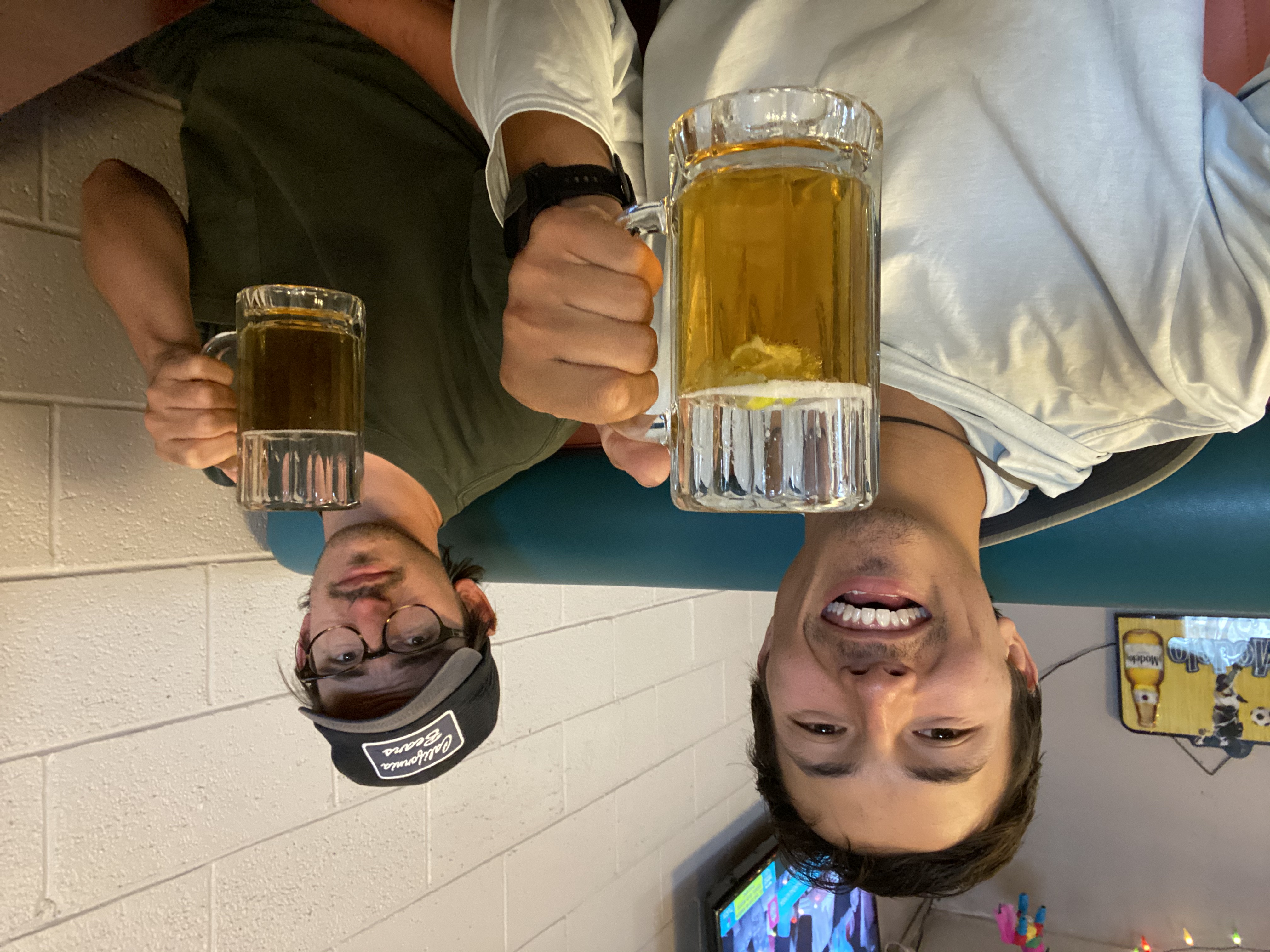 Yoshio and Timur enjoying a beer.