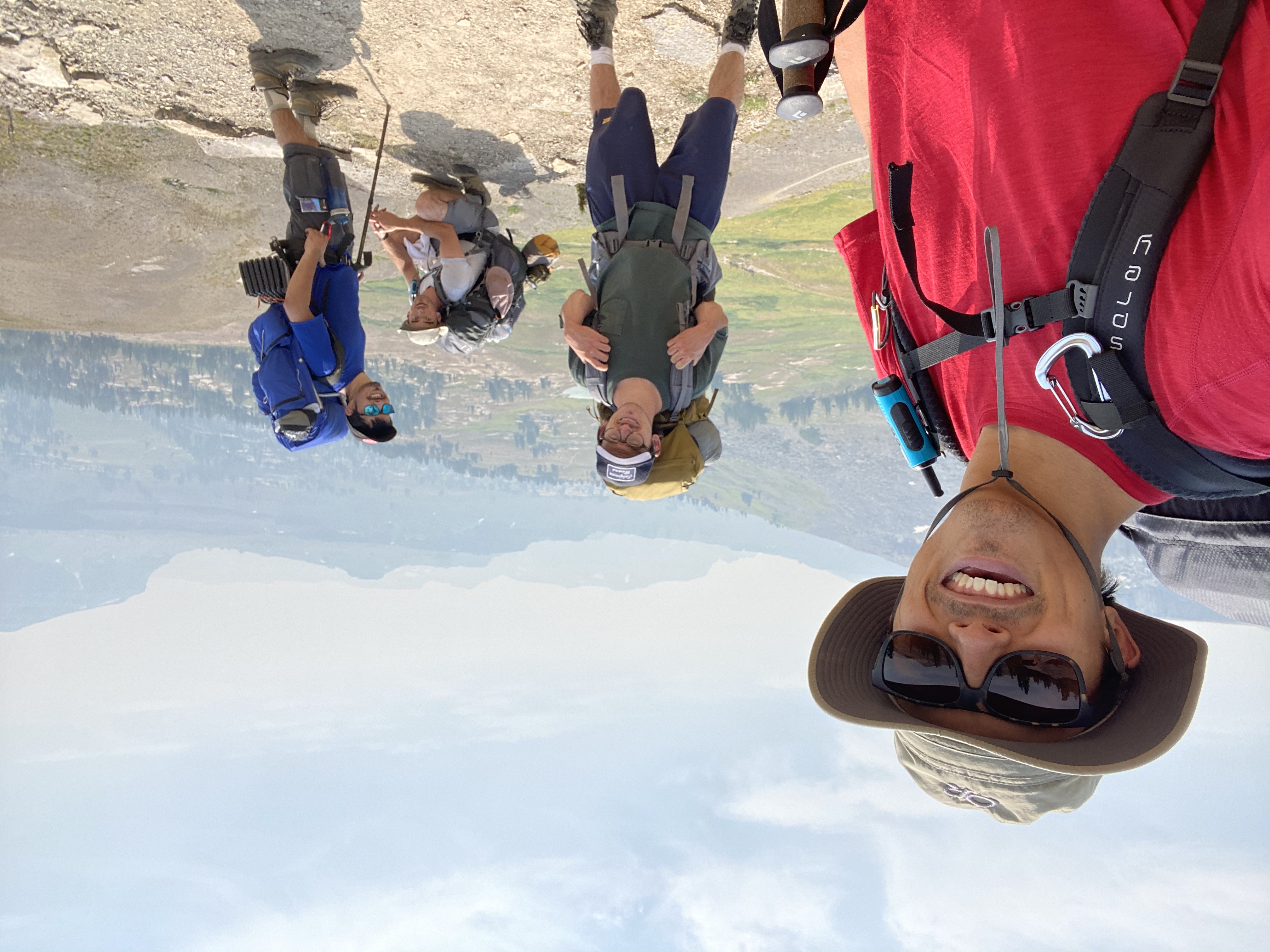 Yoshio, Timur, Willy and Ari with a view of Alaska Basin.